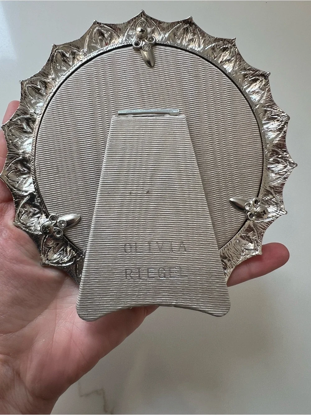 Olivia Riegel Ornate Silver and Rhinestone Round Picture Frame